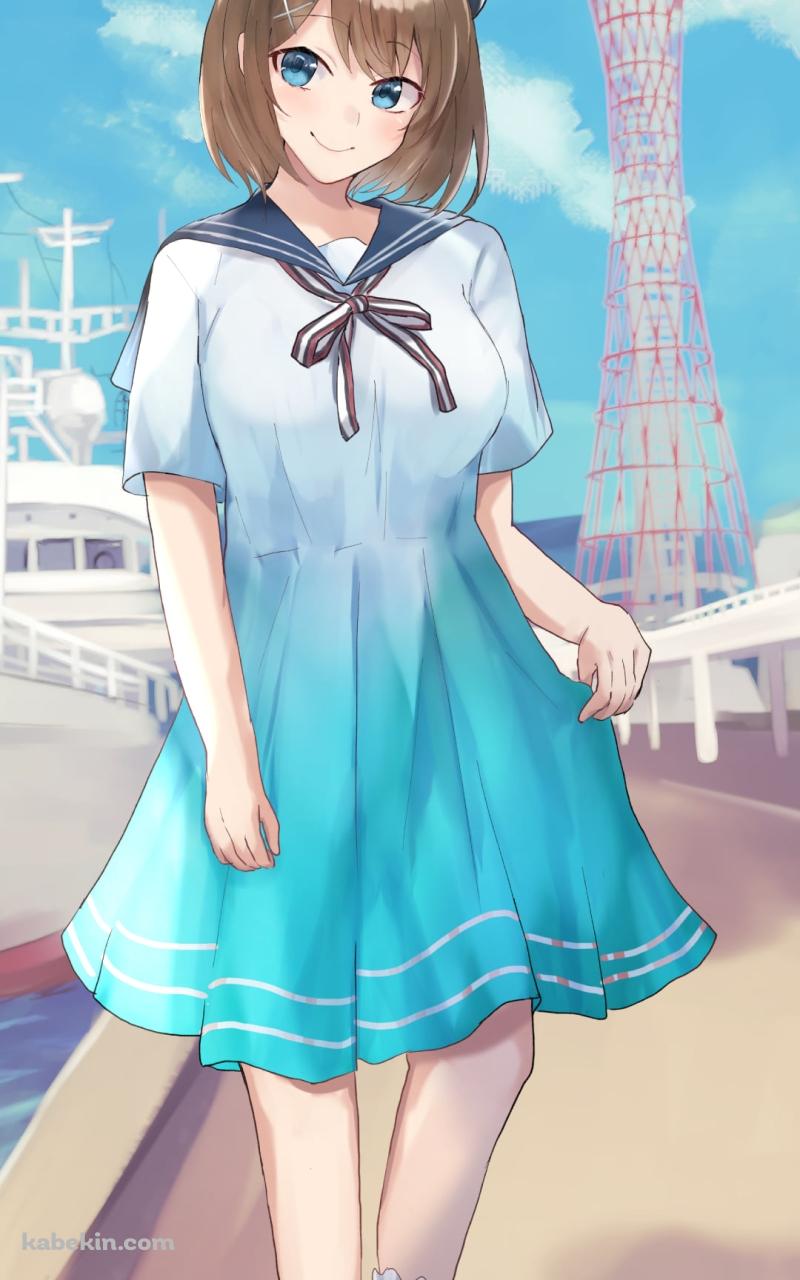 港と摩耶 / 白い船 / 艦隊これくしょんのAndroidの壁紙(800px x 1280px) スマホ用