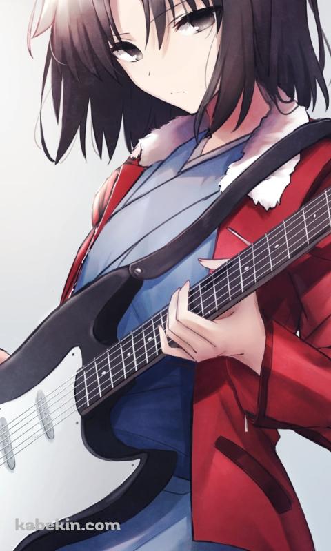 黒いギターを弾く両儀式(りょうぎしき) / 空の境界のAndroidの壁紙(480px x 800px) スマホ用