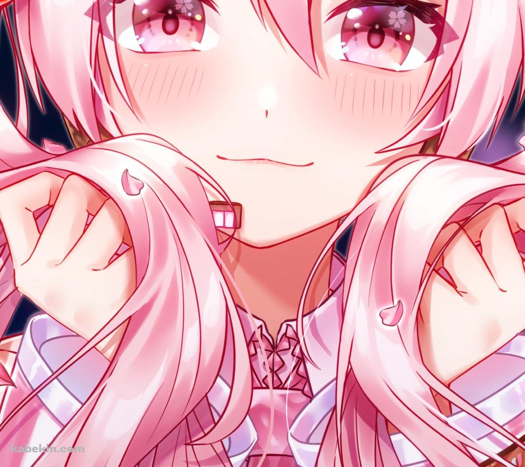 ツインテールの髪を持つ可愛い桜ミク / ボカロ / ボーカロイドのAndroidの壁紙(1080px x 960px) スマホ用