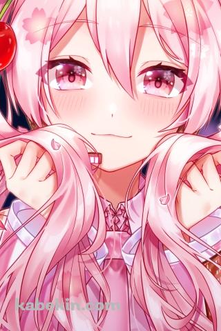 ツインテールの髪を持つ可愛い桜ミク / ボカロ / ボーカロイドのAndroidの壁紙(320px x 480px) スマホ用