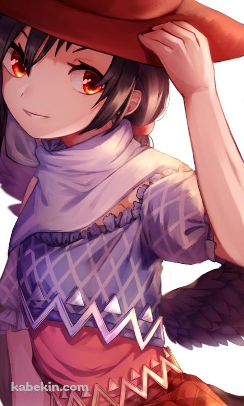帽子を触り微笑む驪駒早鬼 (くろこまさき) / 東方のAndroidの壁紙(480px x 800px) スマホ用