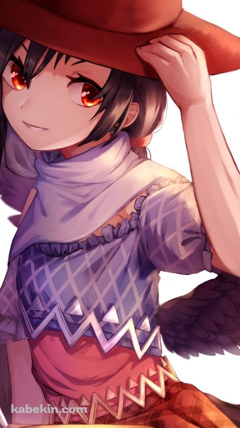 帽子を触り微笑む驪駒早鬼 (くろこまさき) / 東方のAndroidの壁紙(480px x 854px) スマホ用