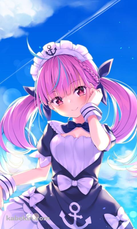 夏の海とめちゃくちゃ可愛い湊あくあ / 青空 / ホロライブ / バーチャルYouTuber / VtuberのAndroidの壁紙(480px x 800px) スマホ用