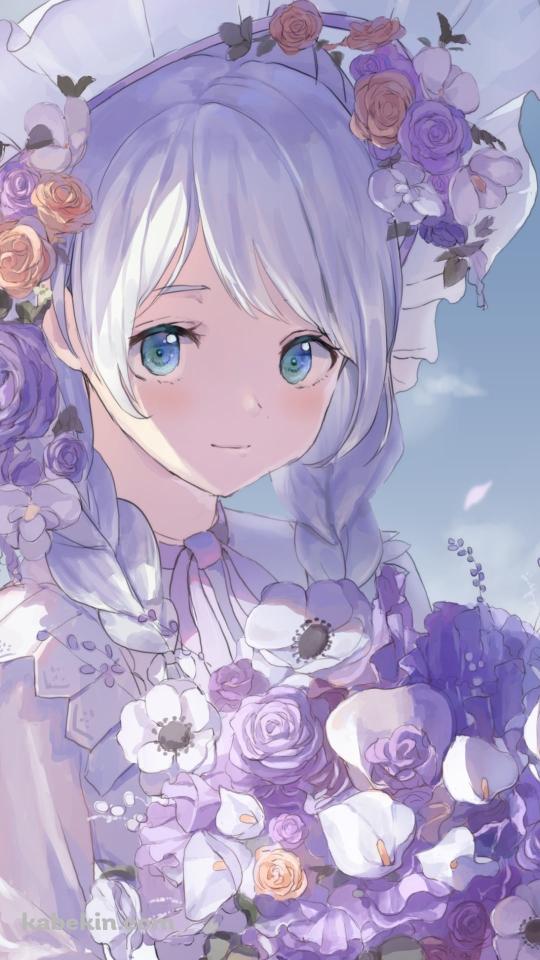 紫の花束を持つ若宮イヴ / バンドリ！のAndroidの壁紙(540px x 960px) スマホ用