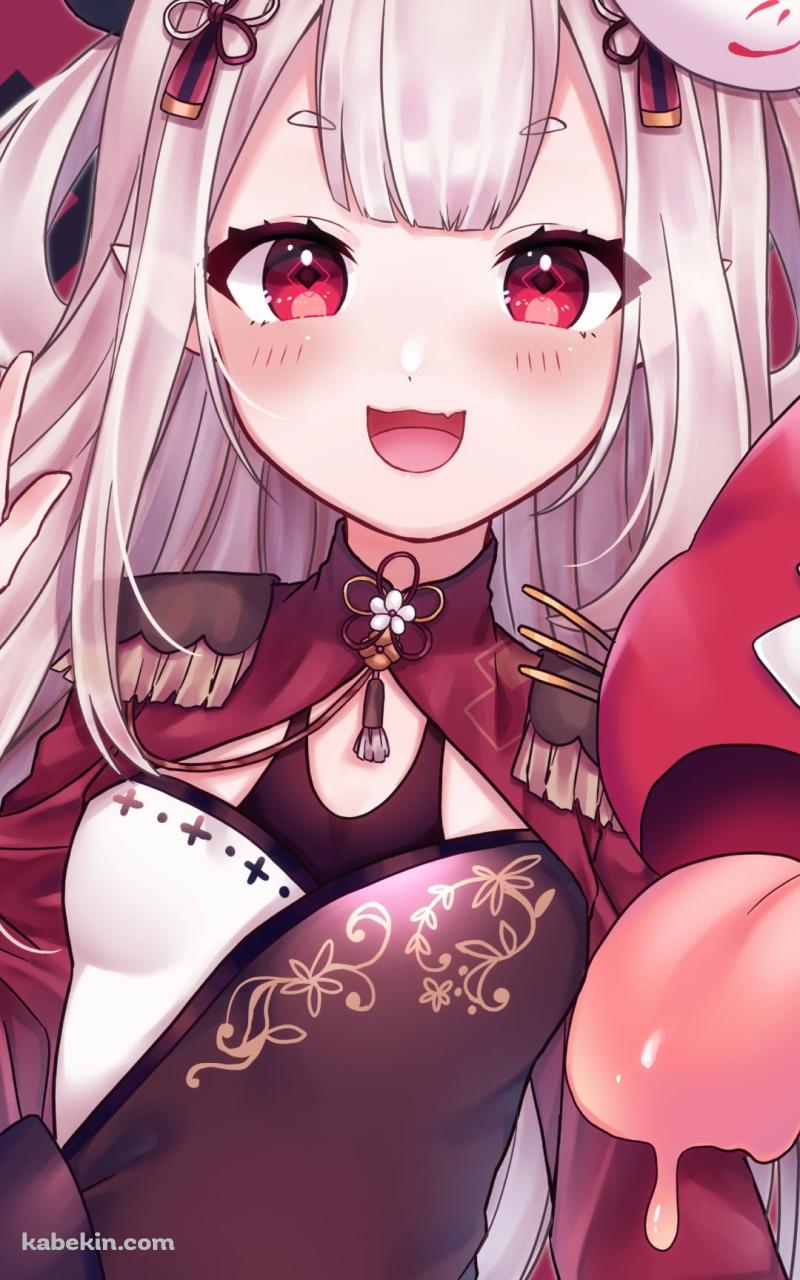 狐のお面を頭につけた奈羅花 (ならか) / にじさんじ / バーチャルYouTuber / VtuberのAndroidの壁紙(800px x 1280px) スマホ用