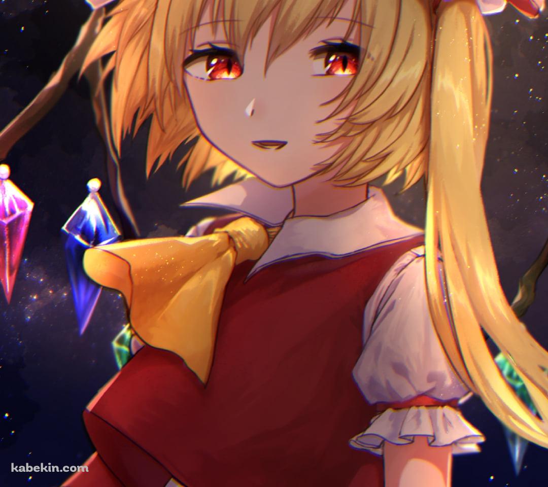 後ろ手を組むフランドール・スカーレット / 満月 / 東方のAndroidの壁紙(1080px x 960px) スマホ用