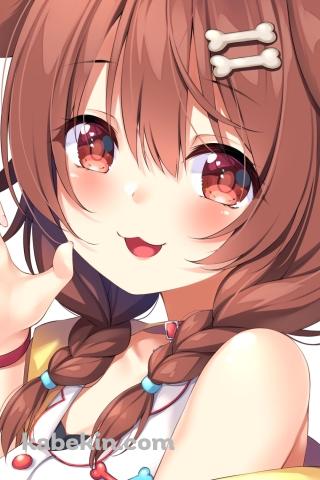 右手をかざす可愛い戌神ころね（いぬがみ ころね） / ホロライブ / バーチャルYouTuber / VtuberのAndroidの壁紙(320px x 480px) スマホ用