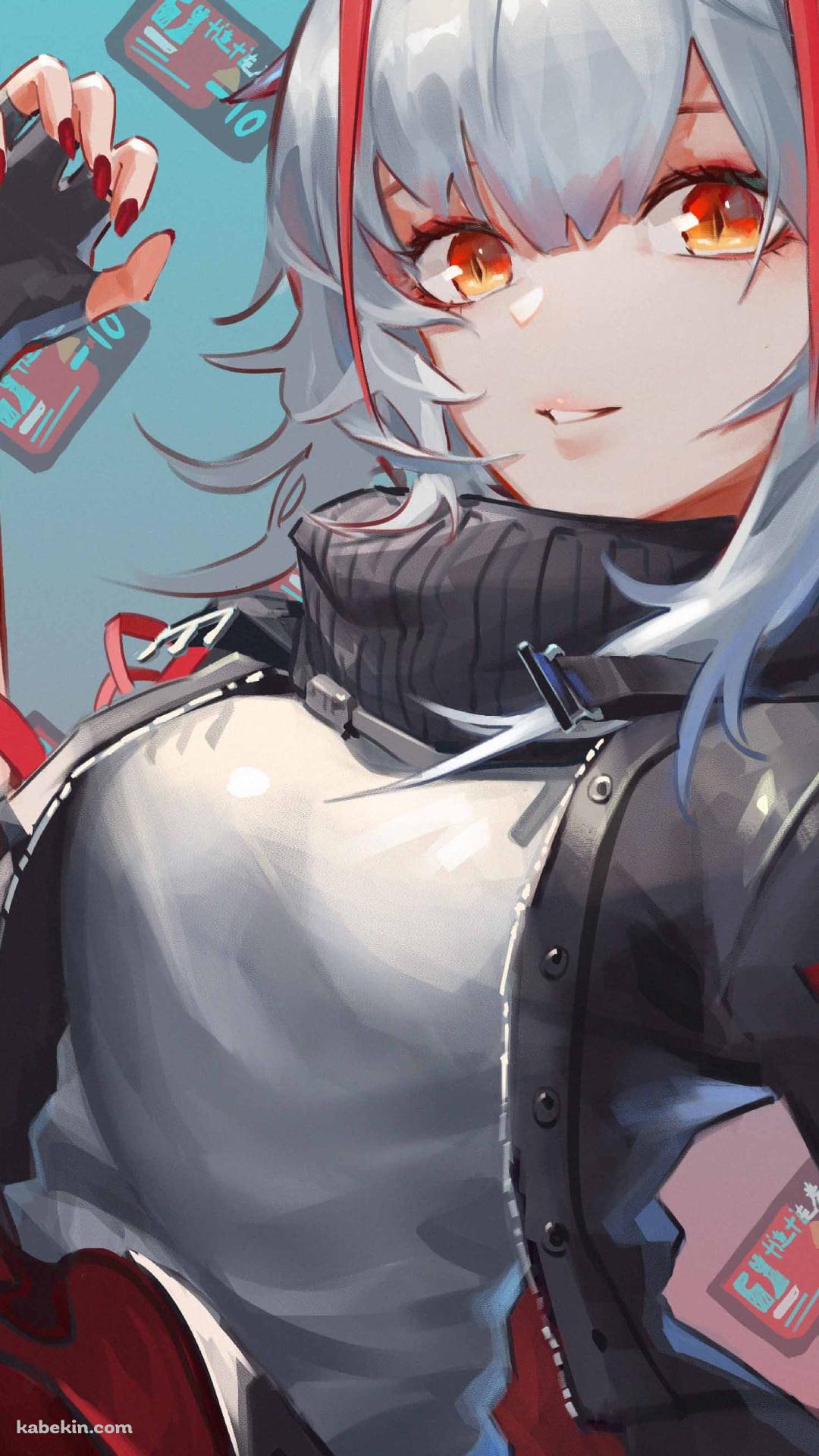 微笑む赤い瞳のW / 黒と赤のレザージャケット / アークナイツのAndroidの壁紙(1080px x 1920px) スマホ用
