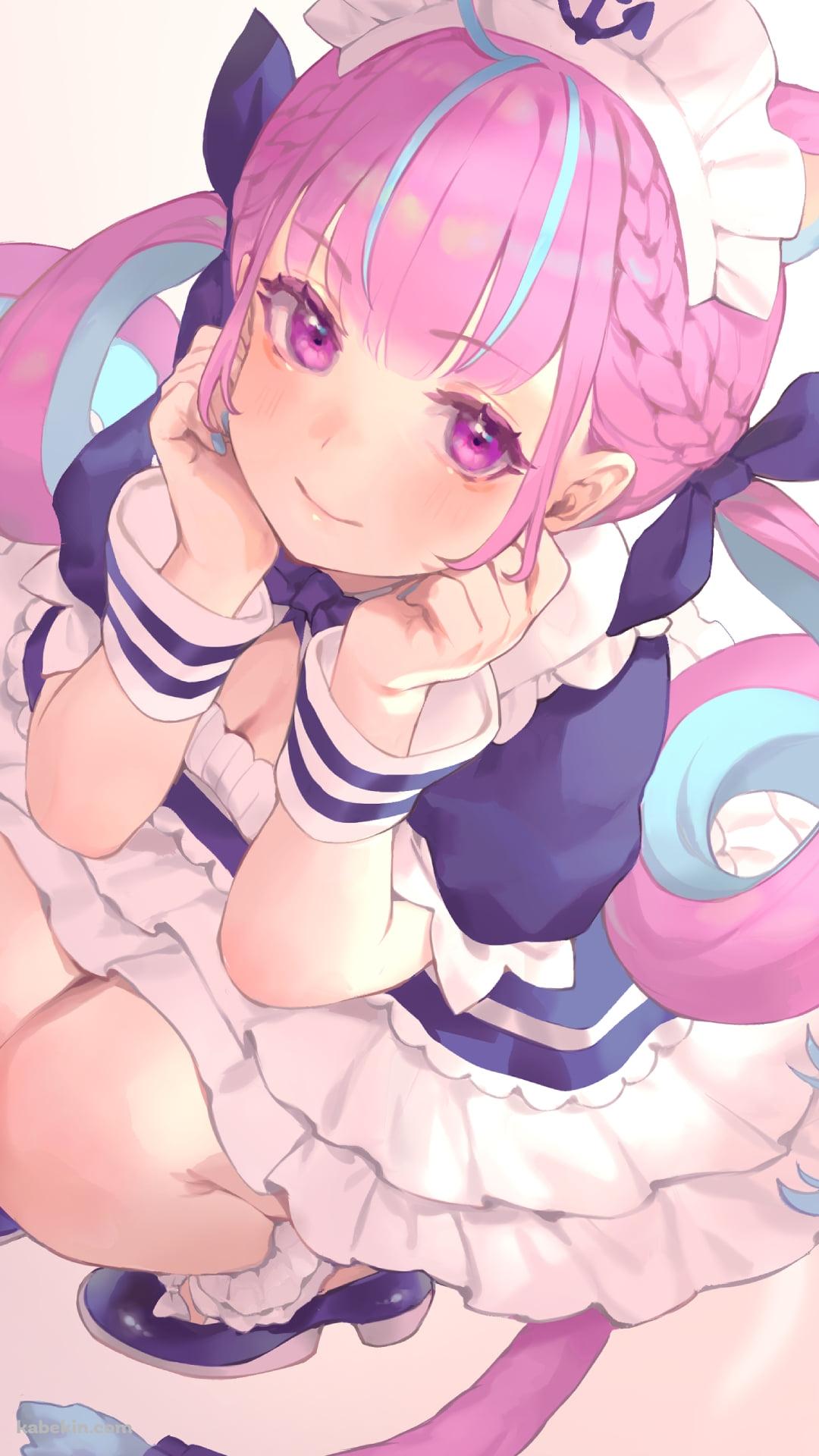 しゃがんだ可愛い湊あくあ / ホロライブ / バーチャルYouTuber / VtuberのAndroidの壁紙(1080px x 1920px) スマホ用