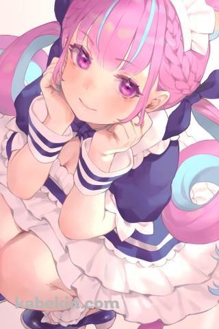 しゃがんだ可愛い湊あくあ / ホロライブ / バーチャルYouTuber / VtuberのAndroidの壁紙(320px x 480px) スマホ用