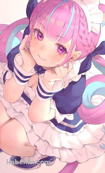 しゃがんだ可愛い湊あくあ / ホロライブ / バーチャルYouTuber / VtuberのAndroidの壁紙(360px x 592px) スマホ用