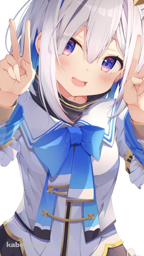 笑顔でWピースをする天音かなた / ホロライブ / バーチャルYouTuber / VtuberのAndroidの壁紙(480px x 854px) スマホ用
