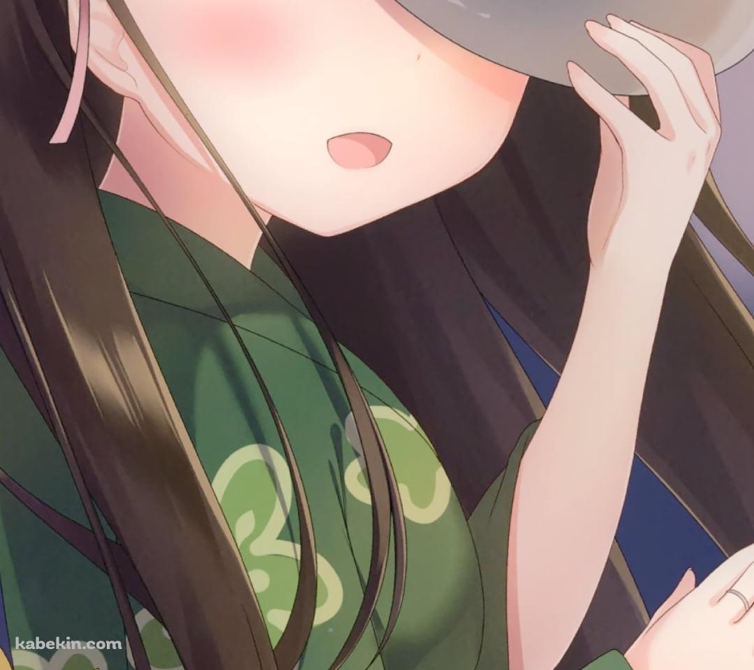 緑の浴衣を着た可愛い宇治松千夜（うじまつちや） / 兎のお面 / ご注文はうさぎですか?のAndroidの壁紙(1080px x 960px) スマホ用