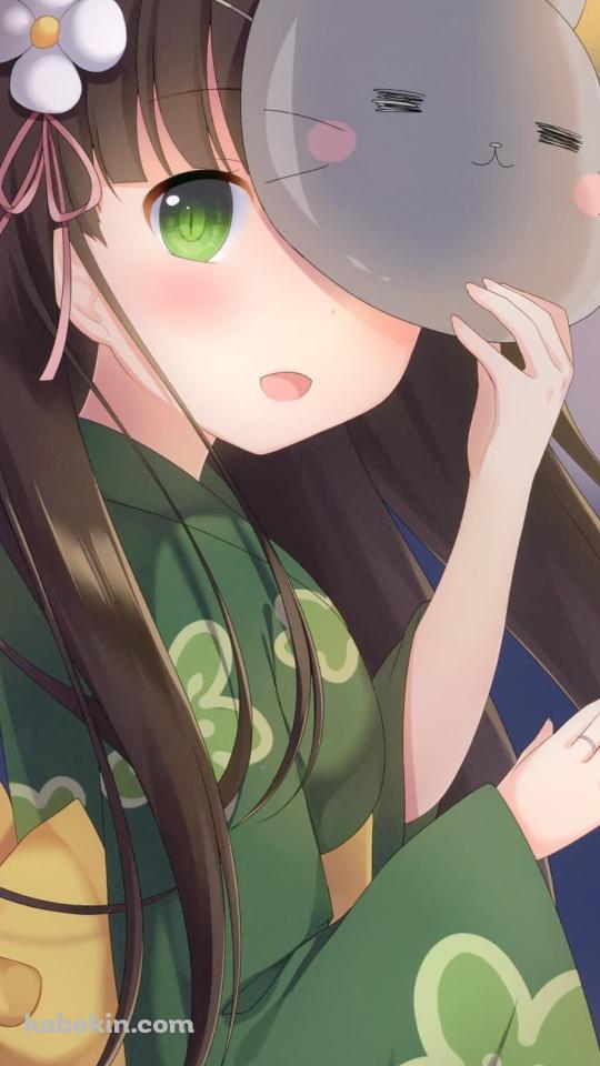 緑の浴衣を着た可愛い宇治松千夜（うじまつちや） / 兎のお面 / ご注文はうさぎですか?のAndroidの壁紙(540px x 960px) スマホ用