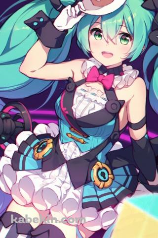 小さいシルクハットに手をかける初音ミク / マジカルミライ / ボカロ / ボーカロイドのAndroidの壁紙(320px x 480px) スマホ用