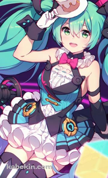 小さいシルクハットに手をかける初音ミク / マジカルミライ / ボカロ / ボーカロイドのAndroidの壁紙(360px x 592px) スマホ用