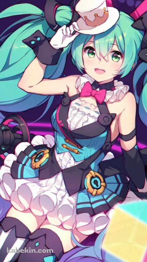 小さいシルクハットに手をかける初音ミク / マジカルミライ / ボカロ / ボーカロイドのAndroidの壁紙(480px x 854px) スマホ用