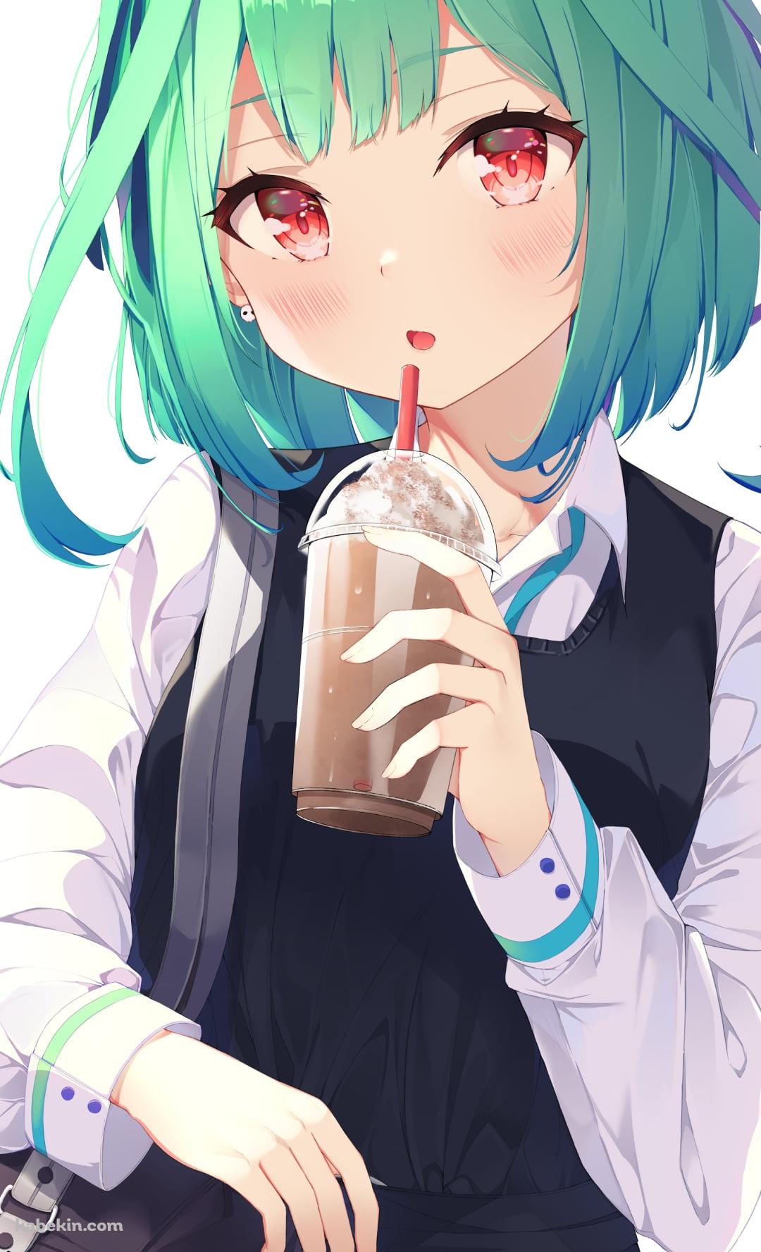コーヒーフラペチーノを飲む潤羽るしあ / ホロライブ / バーチャルYouTuber / VtuberのAndroidの壁紙(1080px x 1776px) スマホ用