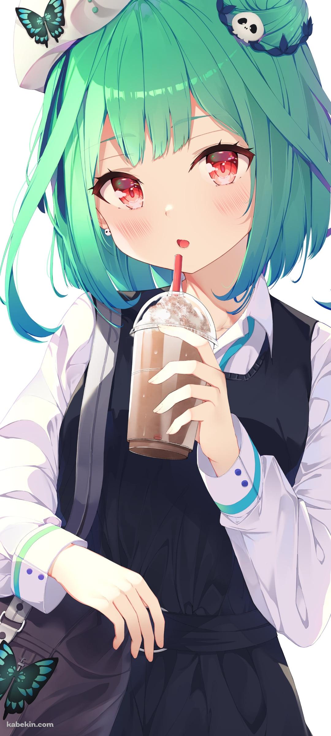 コーヒーフラペチーノを飲む潤羽るしあ / ホロライブ / バーチャルYouTuber / VtuberのAndroidの壁紙(1080px x 2400px) スマホ用