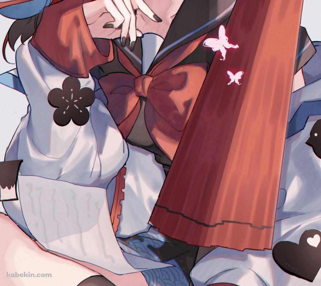 筆を咥えて赤い和傘を持つ清少納言 / fate/grand orderのAndroidの壁紙(1080px x 960px) スマホ用