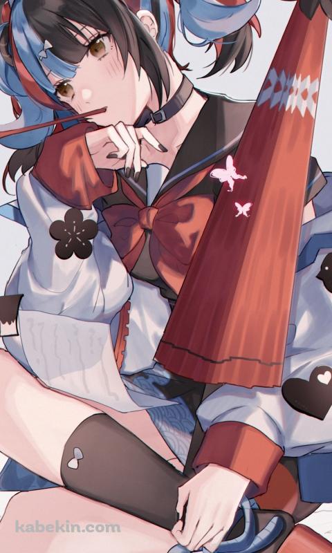 筆を咥えて赤い和傘を持つ清少納言 / fate/grand orderのAndroidの壁紙(480px x 800px) スマホ用