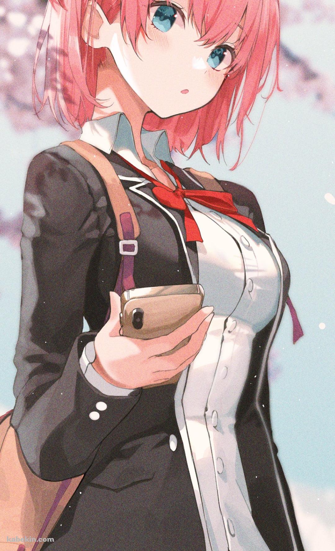ピンクのお団子ヘアーの可愛い由比ヶ浜結衣 / 桜 / ピンクのスマホ / 制服 / やはり俺の青春ラブコメはまちがっている。のAndroidの壁紙(1080px x 1776px) スマホ用