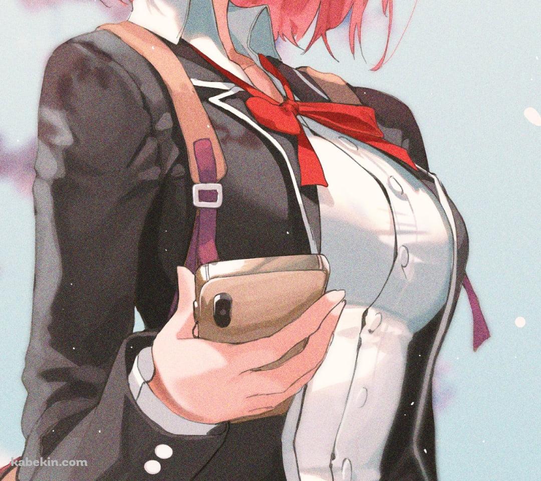 ピンクのお団子ヘアーの可愛い由比ヶ浜結衣 / 桜 / ピンクのスマホ / 制服 / やはり俺の青春ラブコメはまちがっている。のAndroidの壁紙(1080px x 960px) スマホ用