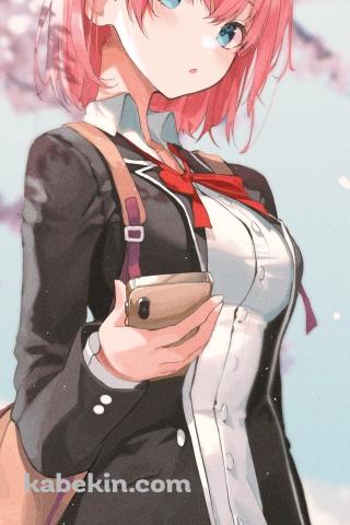 ピンクのお団子ヘアーの可愛い由比ヶ浜結衣 / 桜 / ピンクのスマホ / 制服 / やはり俺の青春ラブコメはまちがっている。のAndroidの壁紙(320px x 480px) スマホ用