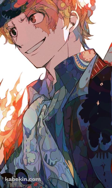炎に燃えるかっこいいサボ / 炎帝 / メラメラの実 / 武装色 / 見聞色 / ワンピース / ONE PIECEのAndroidの壁紙(480px x 800px) スマホ用
