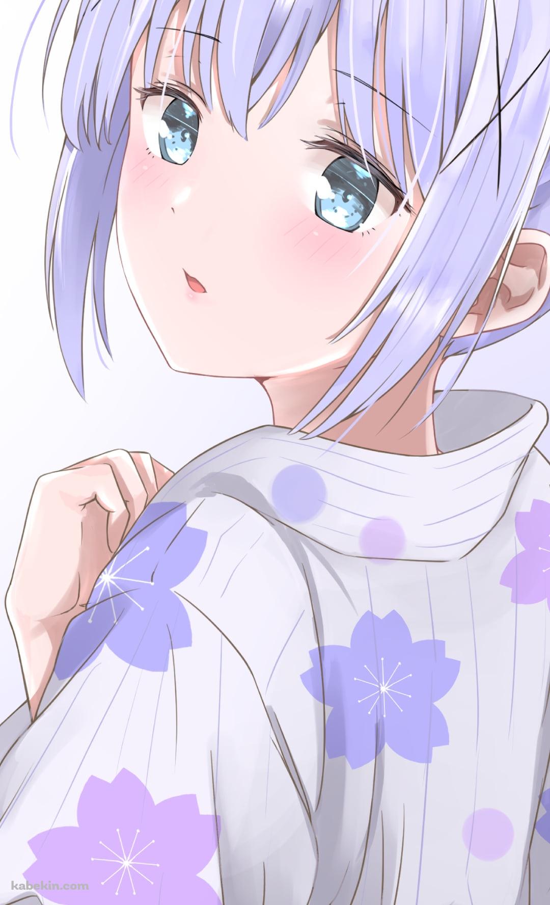 アサガオの花柄の浴衣を着た可愛い香風智乃 / ご注文はうさぎですか?のAndroidの壁紙(1080px x 1776px) スマホ用