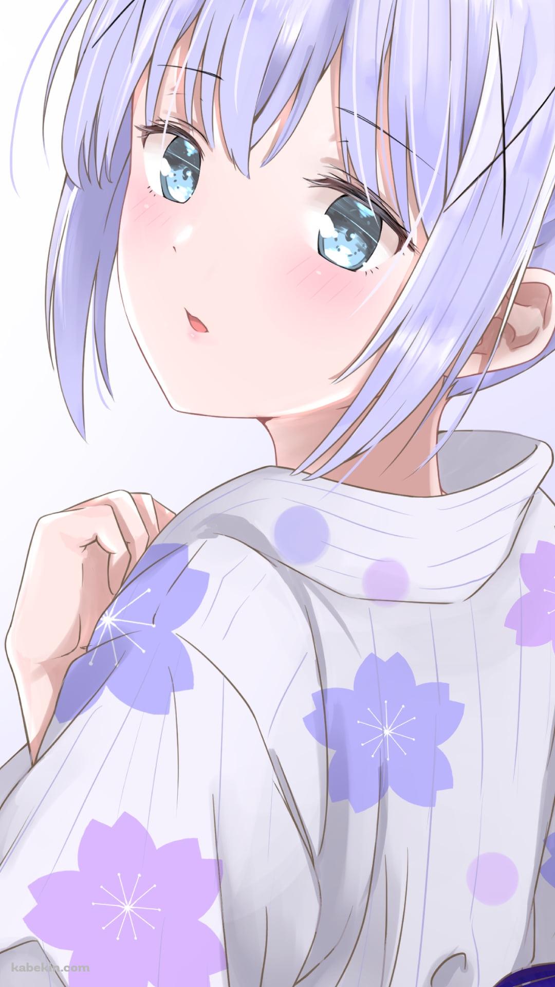 アサガオの花柄の浴衣を着た可愛い香風智乃 / ご注文はうさぎですか?のAndroidの壁紙(1080px x 1920px) スマホ用