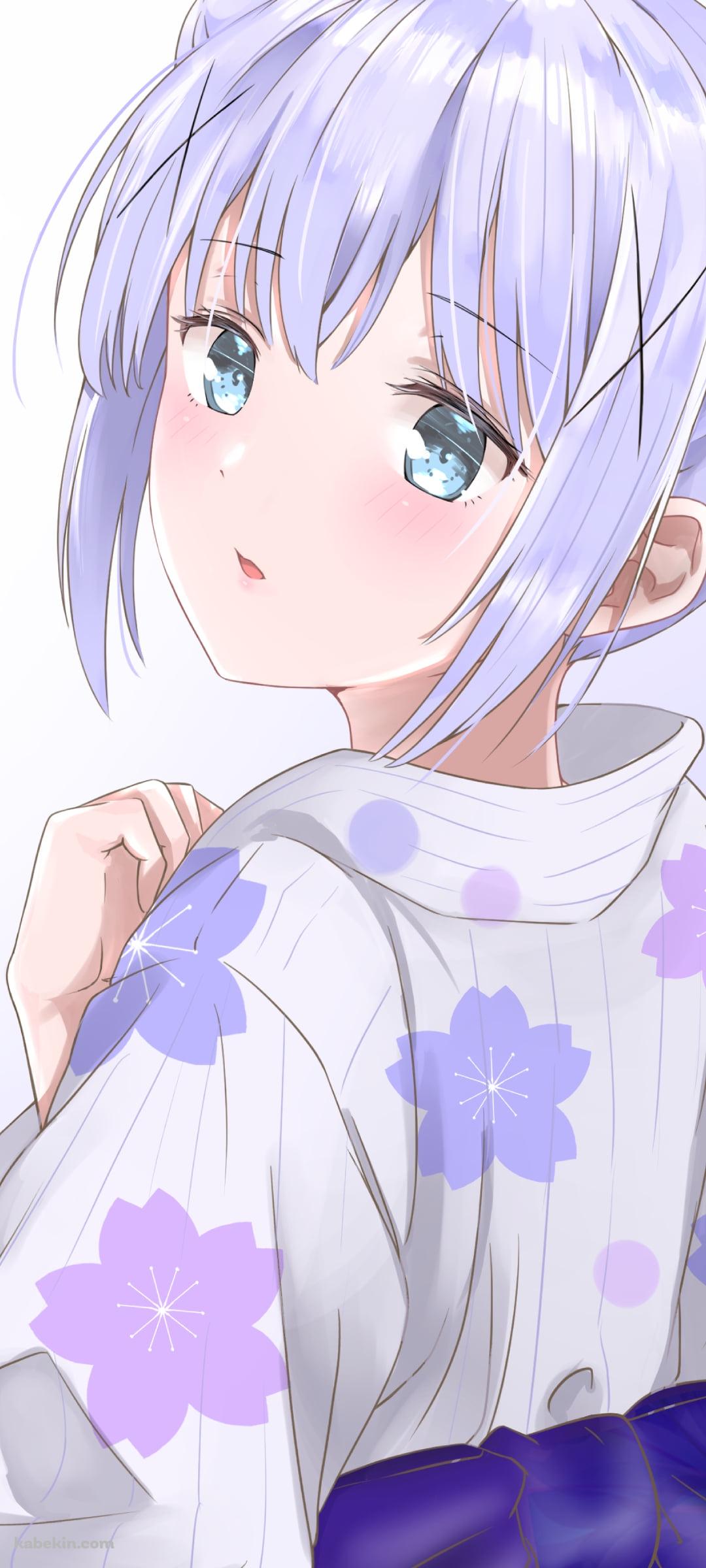 アサガオの花柄の浴衣を着た可愛い香風智乃 / ご注文はうさぎですか?のAndroidの壁紙(1080px x 2400px) スマホ用