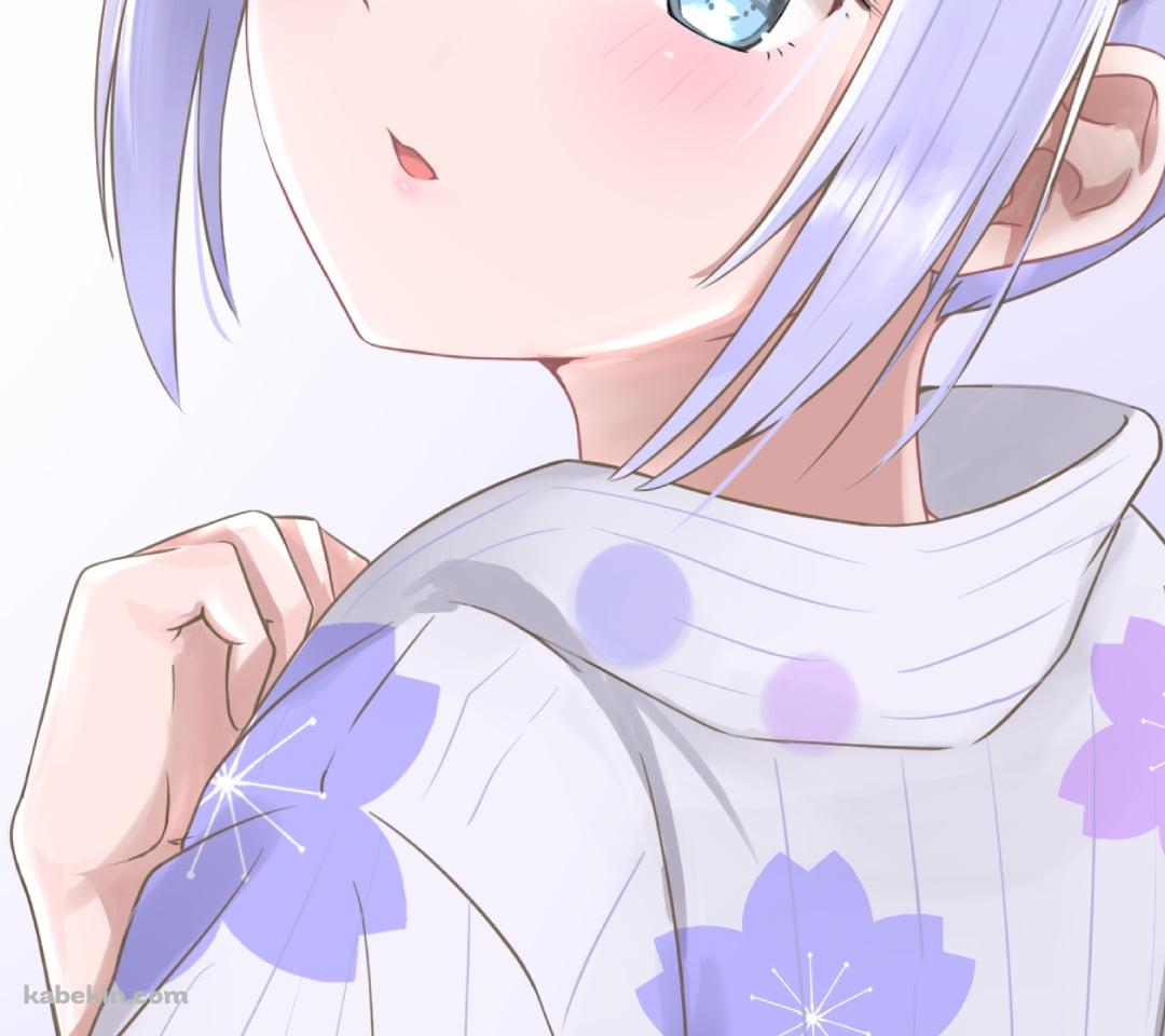 アサガオの花柄の浴衣を着た可愛い香風智乃 / ご注文はうさぎですか?のAndroidの壁紙(1080px x 960px) スマホ用