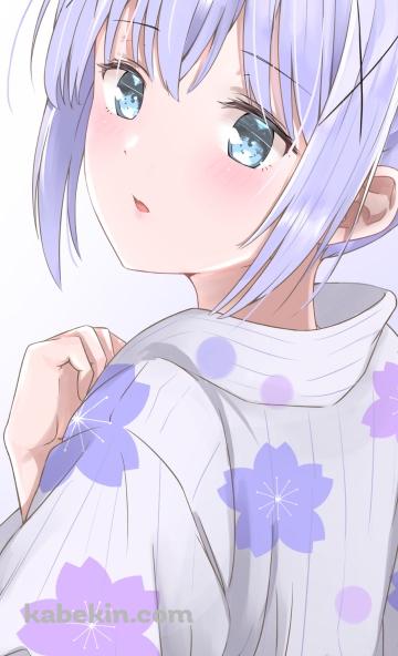 アサガオの花柄の浴衣を着た可愛い香風智乃 / ご注文はうさぎですか?のAndroidの壁紙(360px x 592px) スマホ用