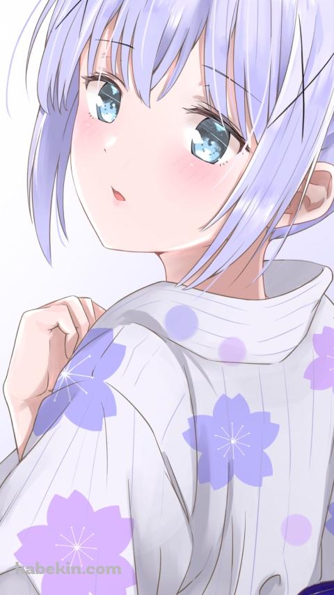 アサガオの花柄の浴衣を着た可愛い香風智乃 / ご注文はうさぎですか?のAndroidの壁紙(480px x 854px) スマホ用
