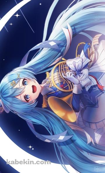 ホルンを持つ可愛い雪ミク / 三日月 / ボカロ / ボーカロイドのAndroidの壁紙(360px x 592px) スマホ用