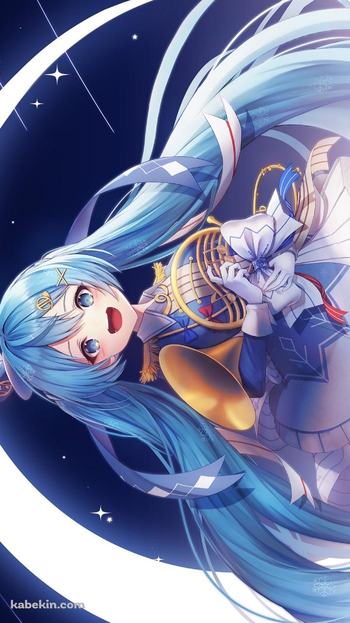 ホルンを持つ可愛い雪ミク / 三日月 / ボカロ / ボーカロイドのAndroidの壁紙(720px x 1280px) スマホ用