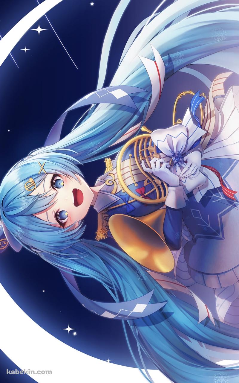 ホルンを持つ可愛い雪ミク / 三日月 / ボカロ / ボーカロイドのAndroidの壁紙(800px x 1280px) スマホ用