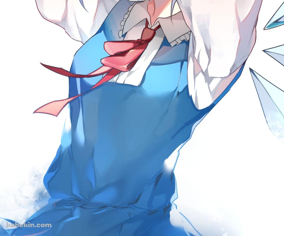 髪をかきあげる笑顔のチルノ / 青いショートカットの髪 / 東方のAndroidの壁紙(960px x 800px) スマホ用