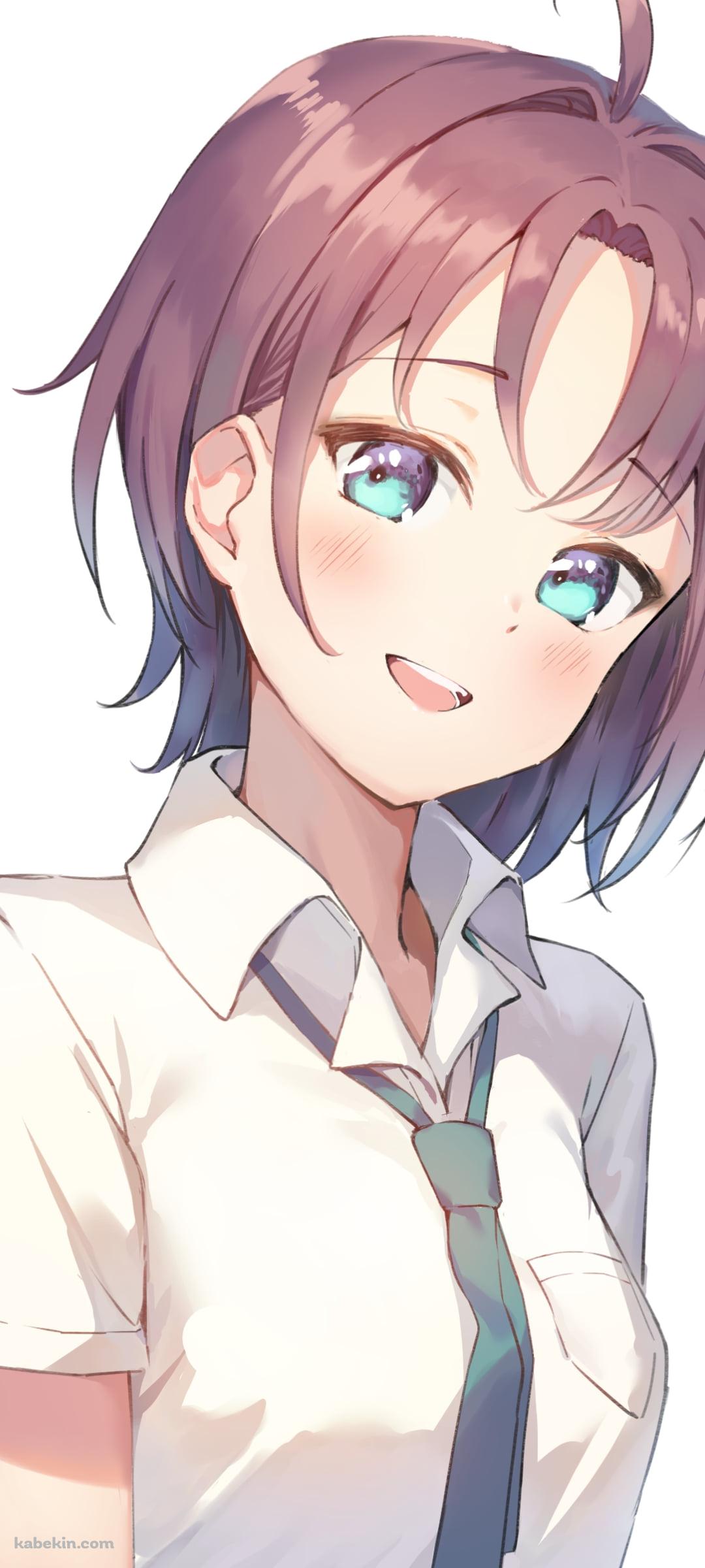 制服姿で微笑む浅倉透 / 緑のネクタイ / 半袖のYシャツ / 女子高生 / JK / アイドルマスターシャイニーカラーズのAndroidの壁紙(1080px x 2400px) スマホ用