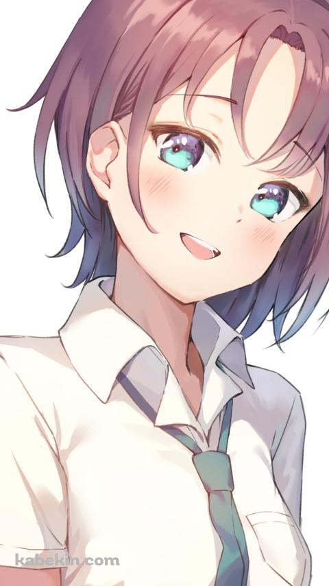 制服姿で微笑む浅倉透 / 緑のネクタイ / 半袖のYシャツ / 女子高生 / JK / アイドルマスターシャイニーカラーズのAndroidの壁紙(480px x 854px) スマホ用