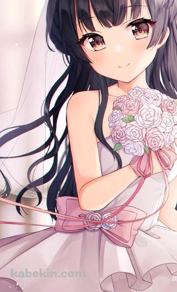 ウェディングドレスを着た可愛い黛冬優子(まゆずみ ふゆこ) / 薔薇の花束 / アイドルマスターシャイニーカラーズのAndroidの壁紙(360px x 592px) スマホ用