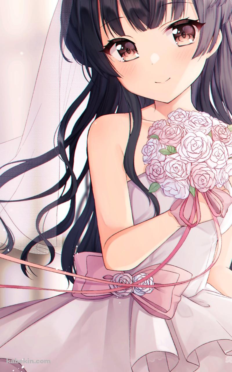 ウェディングドレスを着た可愛い黛冬優子(まゆずみ ふゆこ) / 薔薇の花束 / アイドルマスターシャイニーカラーズのAndroidの壁紙(800px x 1280px) スマホ用