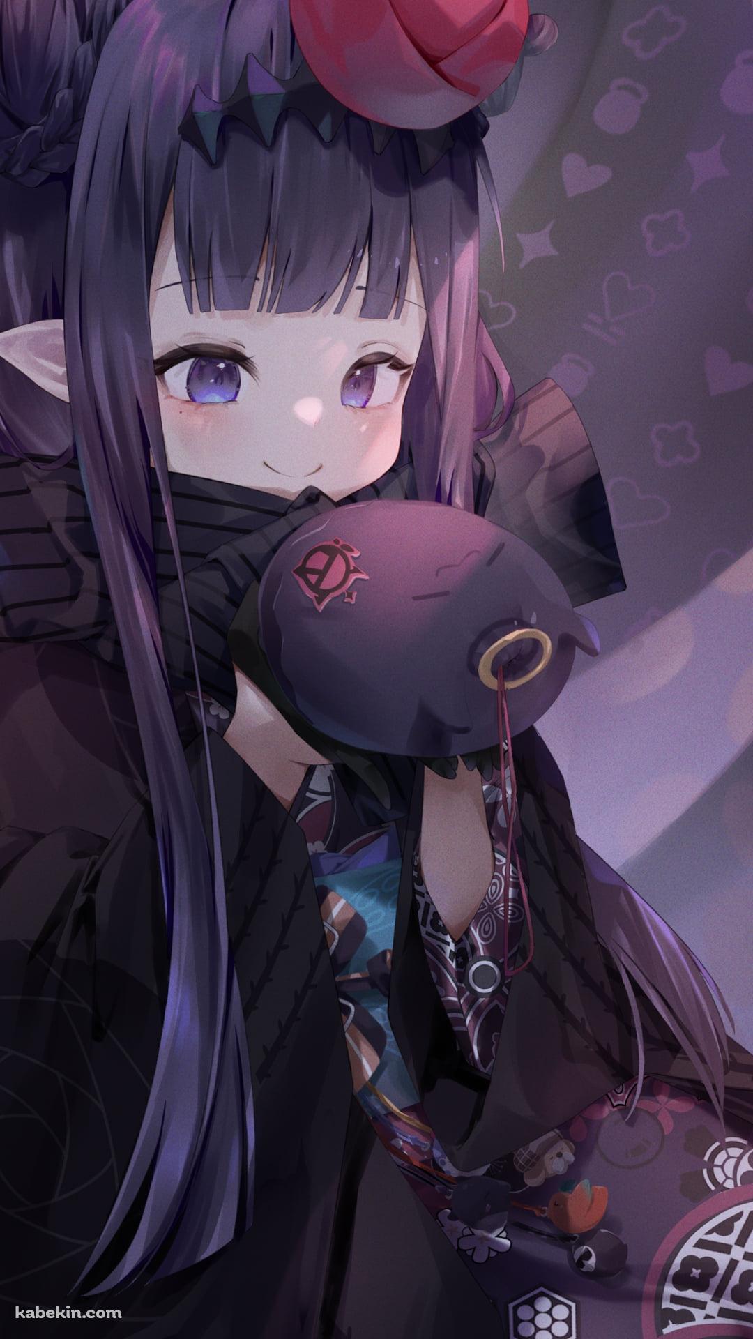 黒い着物を着た可愛い一伊那尓栖 / たこだち / Takodachi / ホロライブ / バーチャルYouTuber / VtuberのAndroidの壁紙(1080px x 1920px) スマホ用