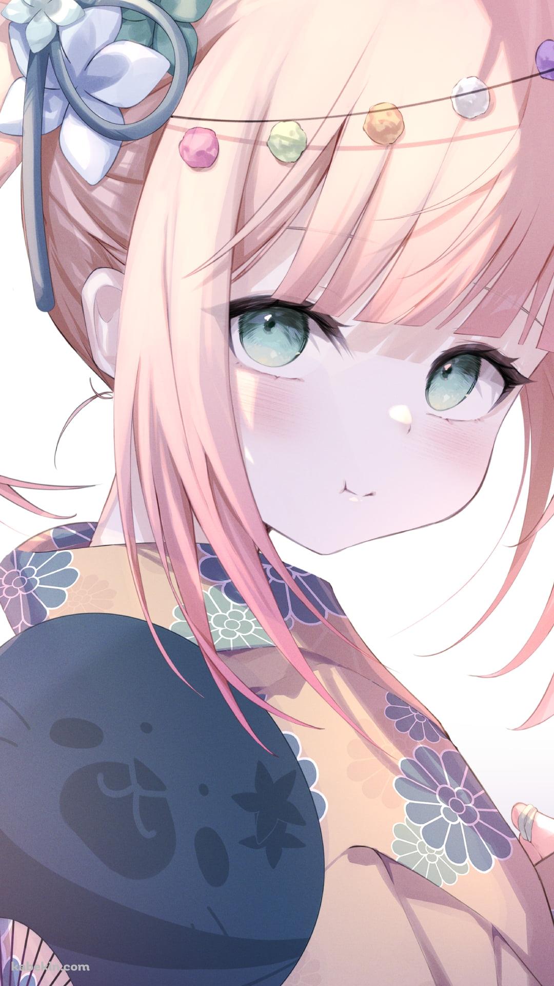 薄ピンクの浴衣を着た可愛い桃鈴ねね / ねっ子 / ホロライブ / バーチャルYouTuber / VtuberのAndroidの壁紙(1080px x 1920px) スマホ用