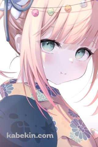 薄ピンクの浴衣を着た可愛い桃鈴ねね / ねっ子 / ホロライブ / バーチャルYouTuber / VtuberのAndroidの壁紙(320px x 480px) スマホ用