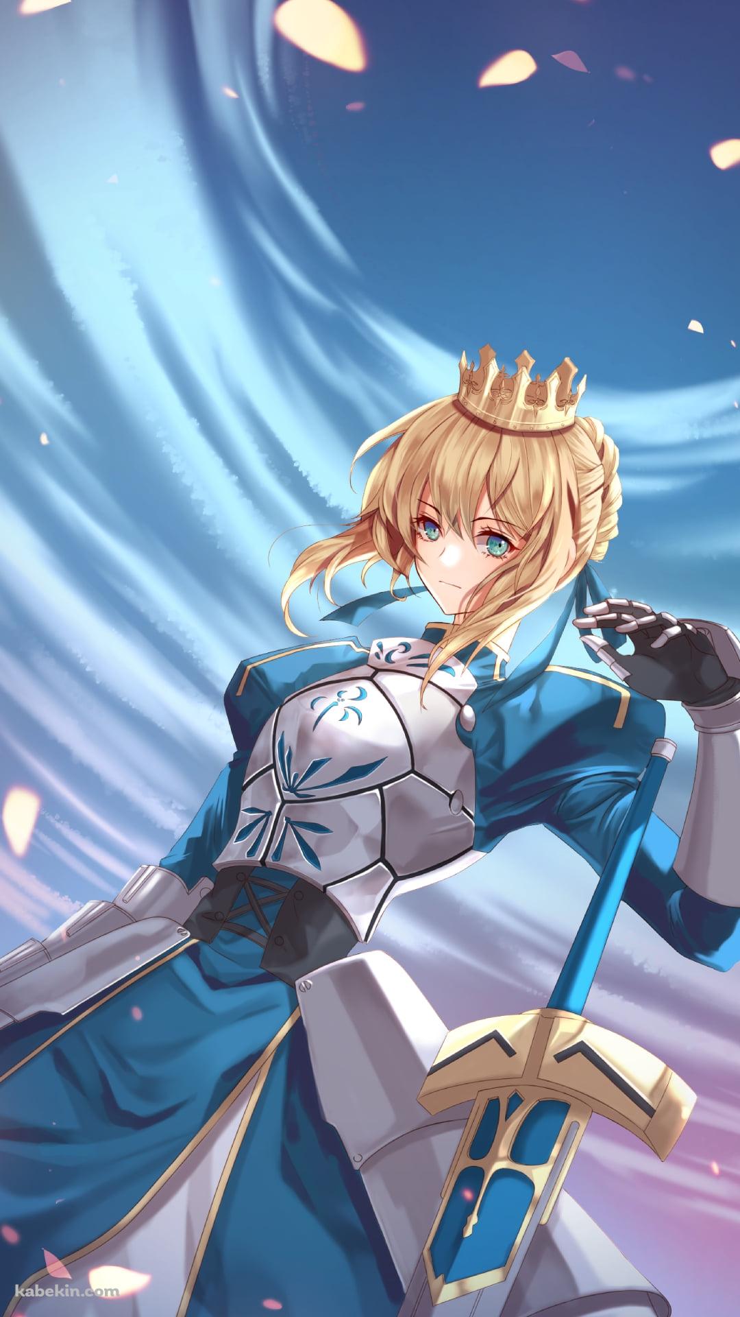 光る花びらと青い剣とセイバー / アルトリア・ペンドラゴン / fate/grand orderのAndroidの壁紙(1080px x 1920px) スマホ用