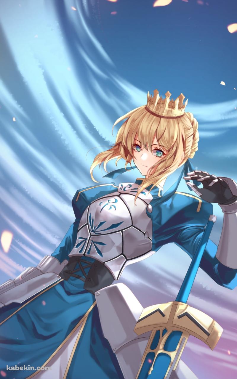 光る花びらと青い剣とセイバー / アルトリア・ペンドラゴン / fate/grand orderのAndroidの壁紙(800px x 1280px) スマホ用