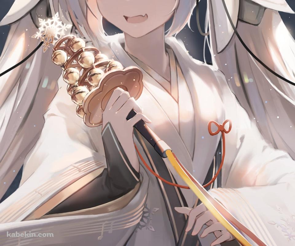 白い巫女の衣装の可愛い雪ミク / 初音ミク / ボカロ / ボーカロイドのAndroidの壁紙(960px x 800px) スマホ用