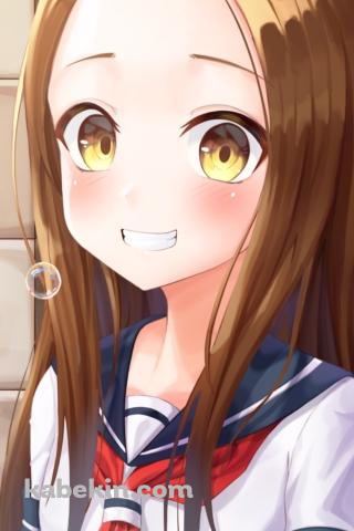 シャボン玉と笑顔の高木さん / からかい上手の高木さんのAndroidの壁紙(320px x 480px) スマホ用